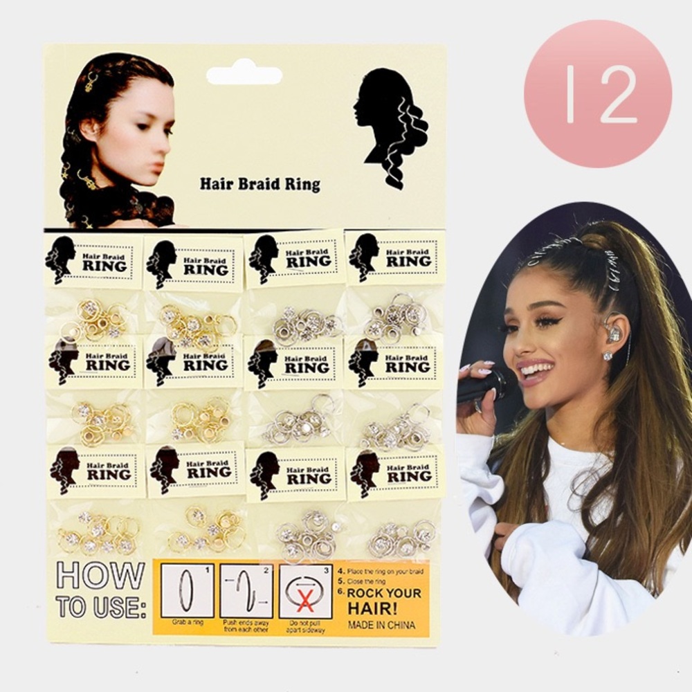 Metal Rhinestone Braid Hair Rings...New - Picture 2 of 2